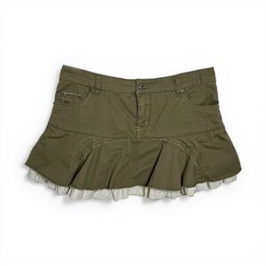 Vintage Y2K Layered Ruffle Micro Mini Skirt Size 36  = Medium Green Cargo